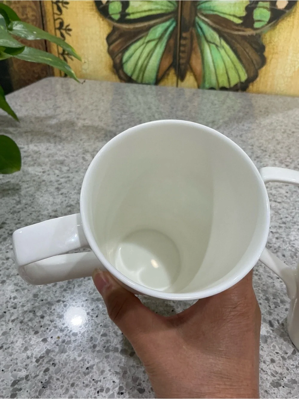 White Ceramic Coffee Mugs with Floral Accent - Set of 2